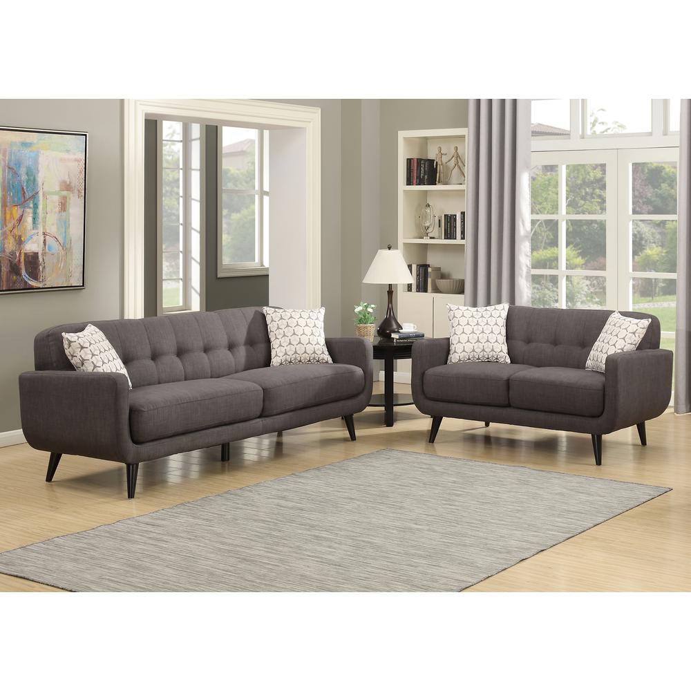 Ac Pacific Crystal Charcoal Upholstered Mid Century Tufted Sofa
