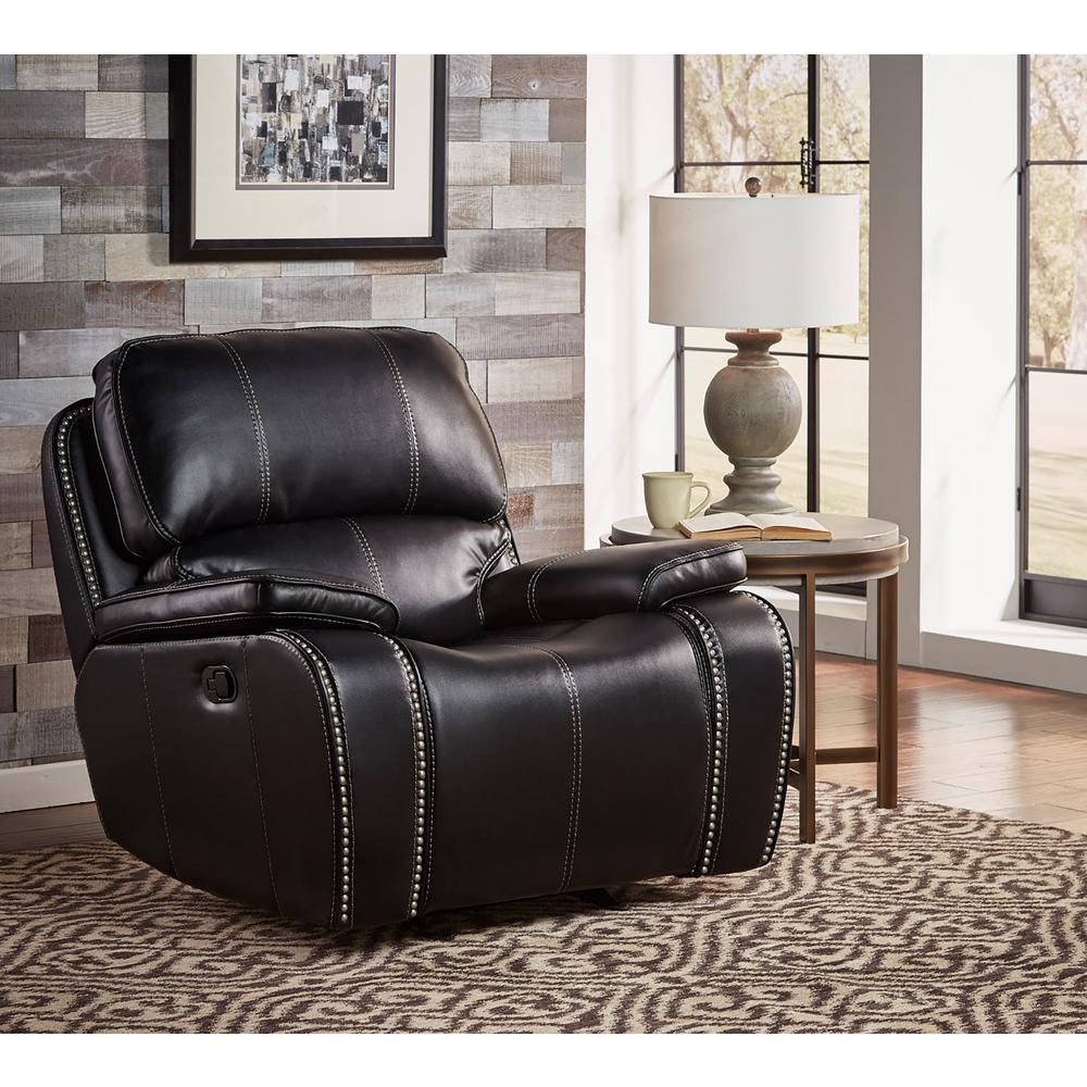 Southern Enterprises Black Leather Reclining Chair with Ottoman