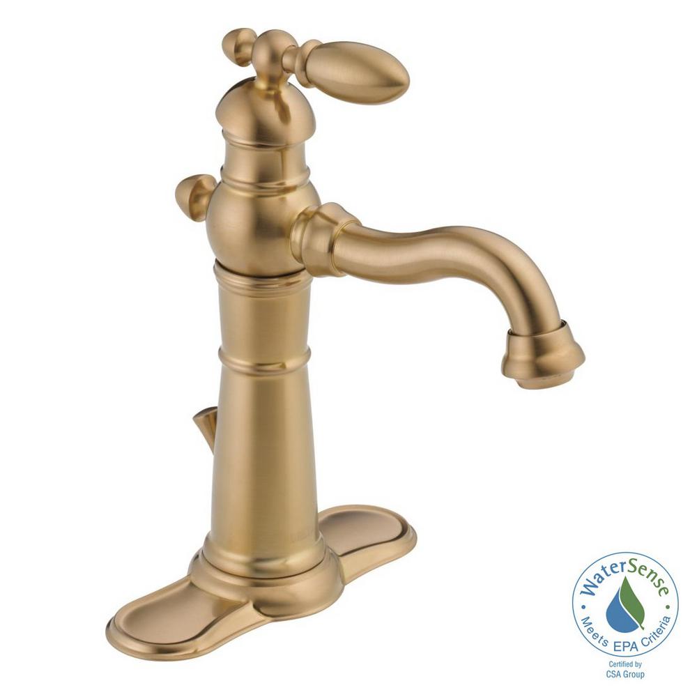 Delta Victorian Single Hole Handle Bathroom Faucet With Metal Drain Embly In Champagne Bronze