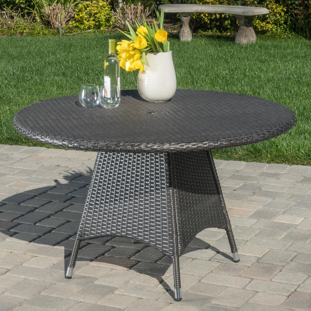 Noble House Octavia Grey Round Wicker Outdoor Dining Table-11480 - The