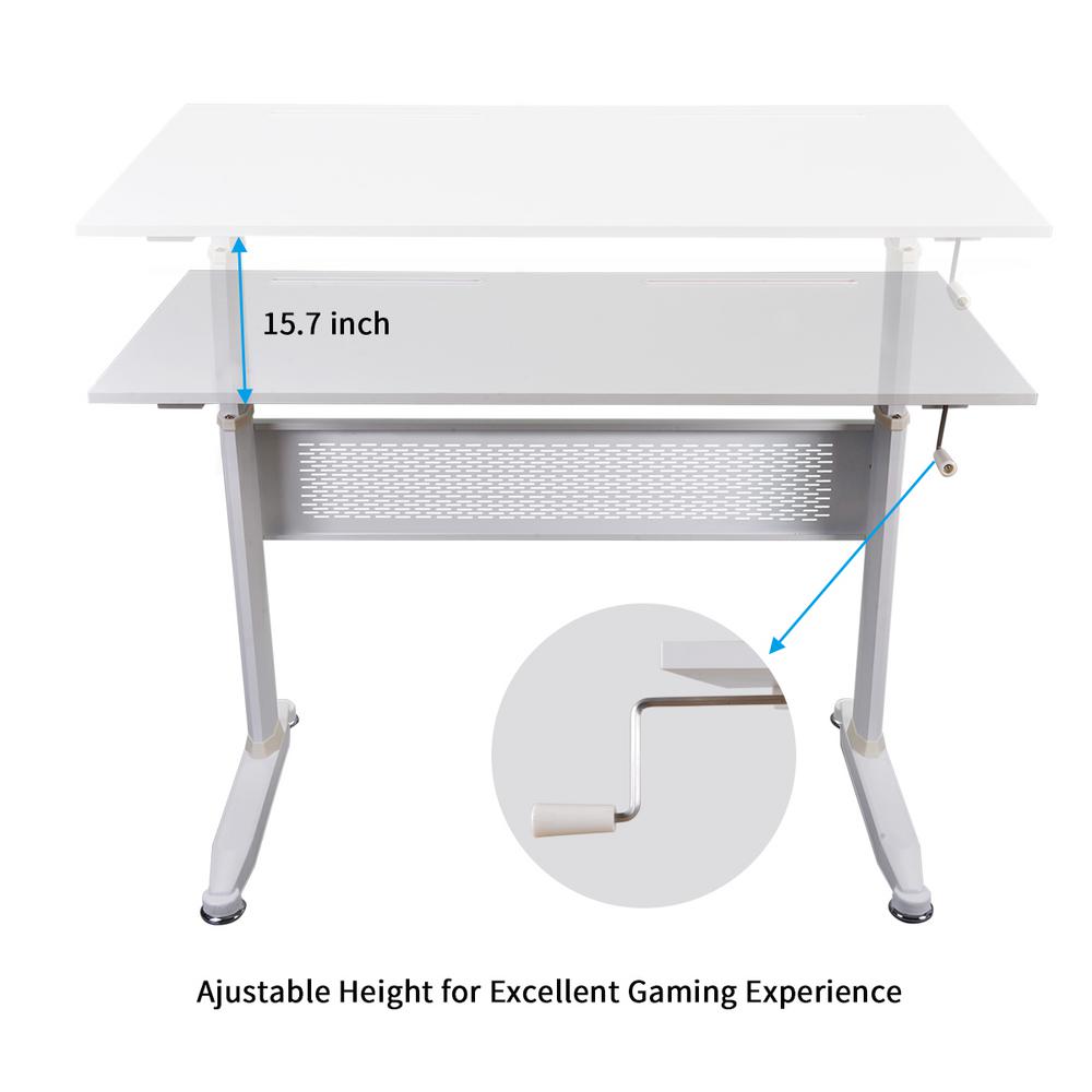 Merax 28 7 44 5 Height White Metal Standing Desk With Crank