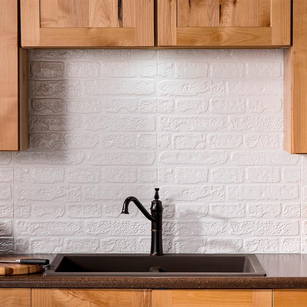 Fasade Brick 2425 In X 1825 In Vinyl Backsplash In Matte White B73 01 The Home Depot