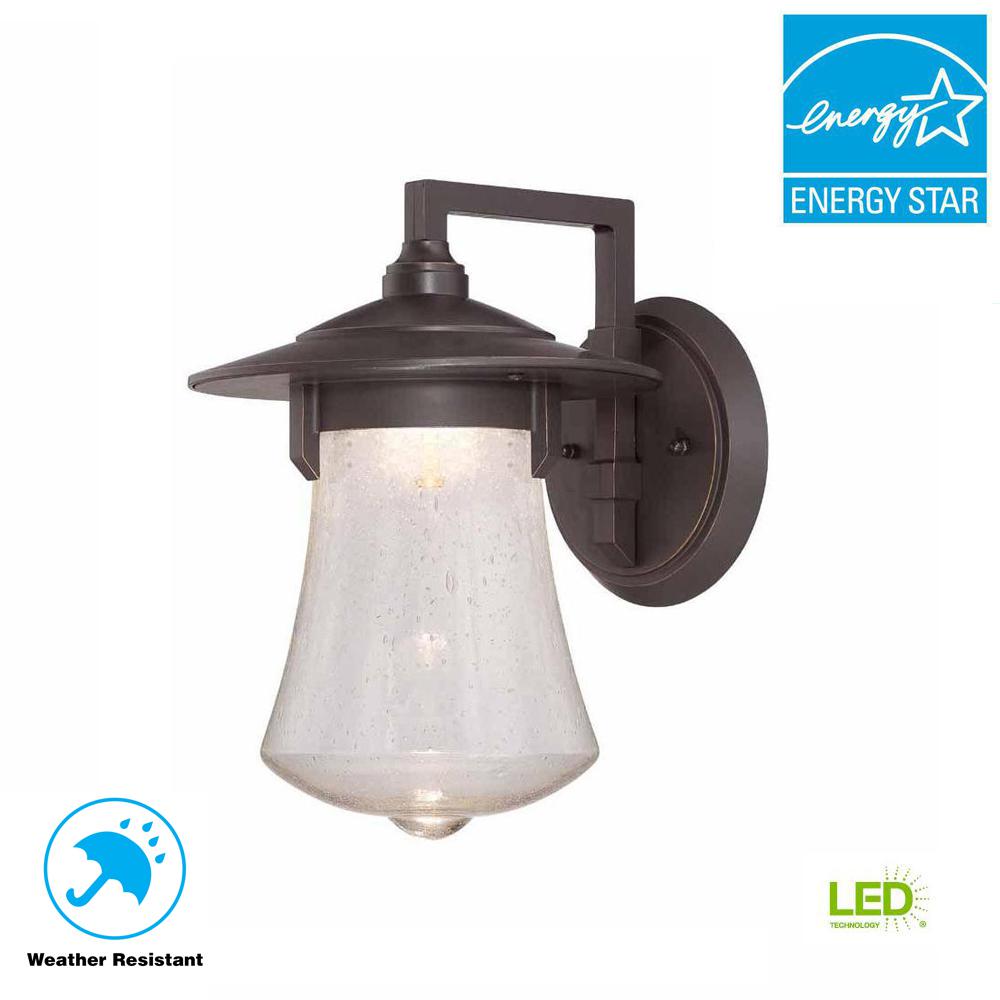 Clearance Transitional Outdoor Lighting The Home Depot Aged Bronze Patina Outdoor Led Wall Sconce With Clear Seedy Glass
