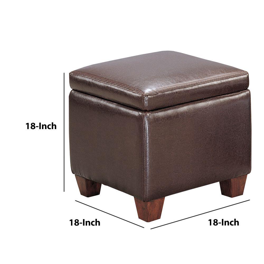 Benjara Contemporary Dark Brown Leather Cube Storage Ottoman Bm69622 The Home Depot