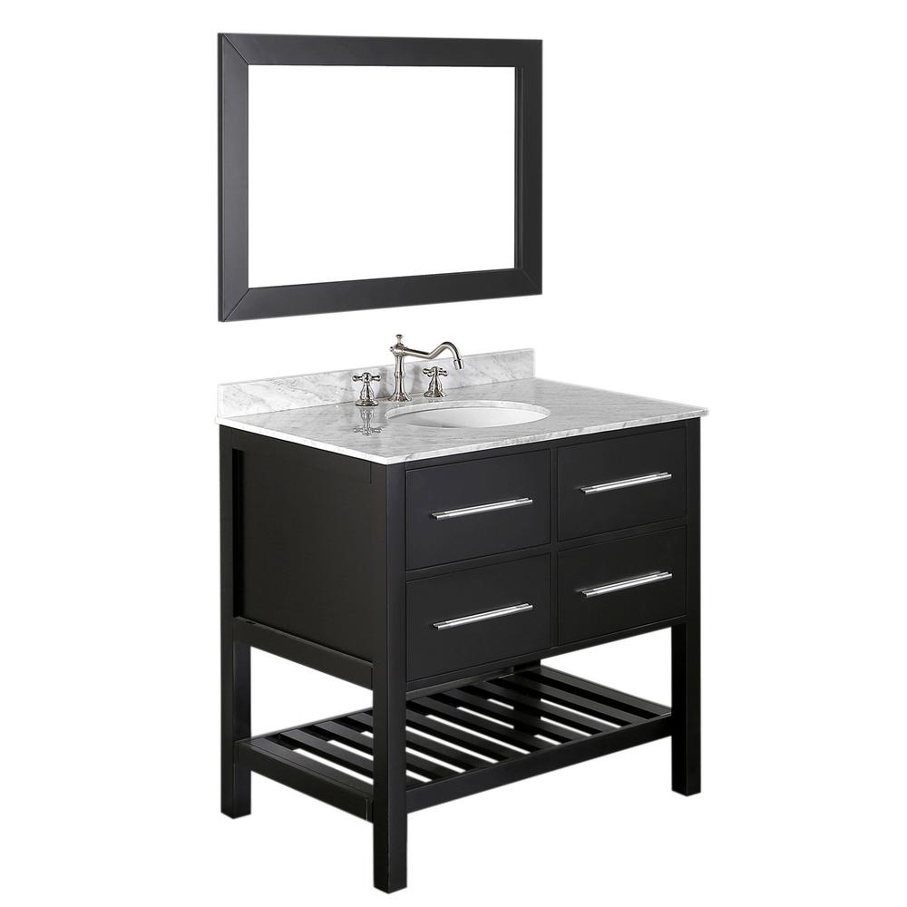 Bosconi 36 In W Single Bath Vanity Black With White Carrara W Single Bath Vanity In Black With White Carrara Marble Top
