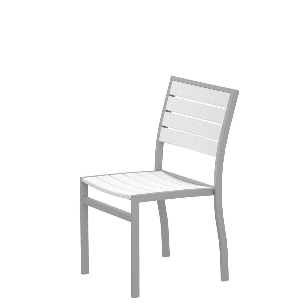 Textured Silver White Stackable Outdoor Dining Chairs Patio Euro Textured Silver Patio Dining Side Chair With White Slats
