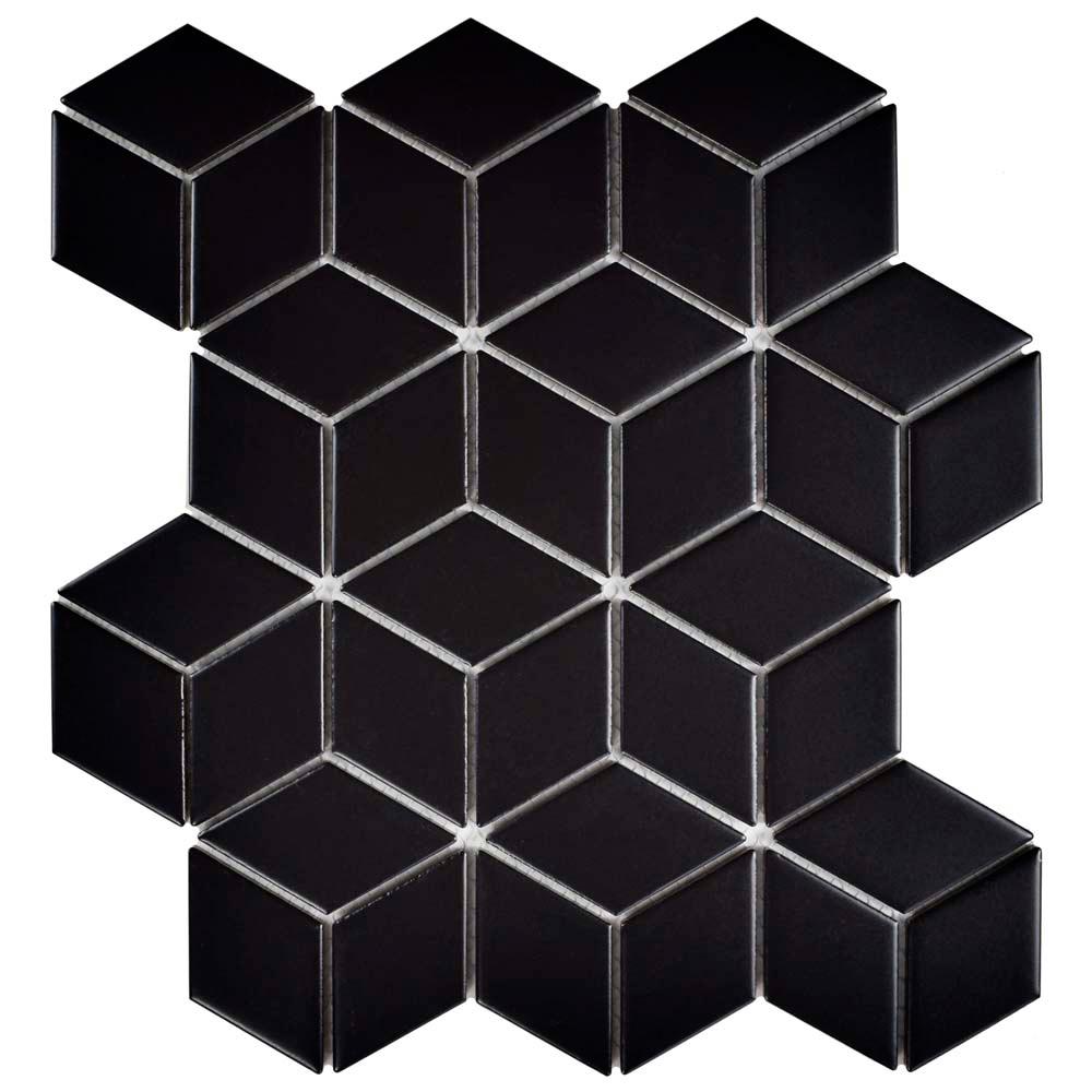 Shower Floor Black Mosaic Tile The Home Depot Metro Rhombus Matte Black