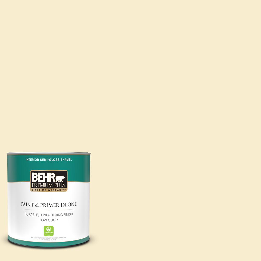 BEHR PREMIUM PLUS 1 qt. 300A1 Opal Cream SemiGloss Enamel Low Odor