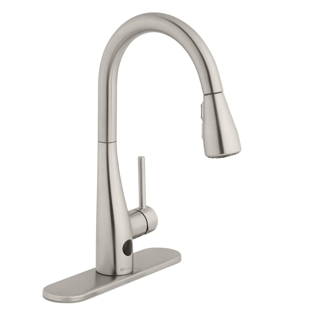 Glacier Bay Nottely Touchless Single Handle Pull Down Kitchen Faucet With Turbospray And Fastmount In Stainless Steel Hd67495 1008d2 The Home Depot