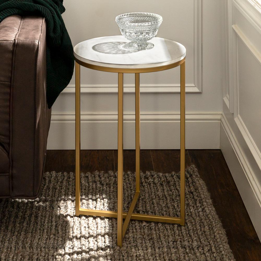 Walker Edison Furniture Company 16 In Marble Gold Round Marble Gold Round Side Table