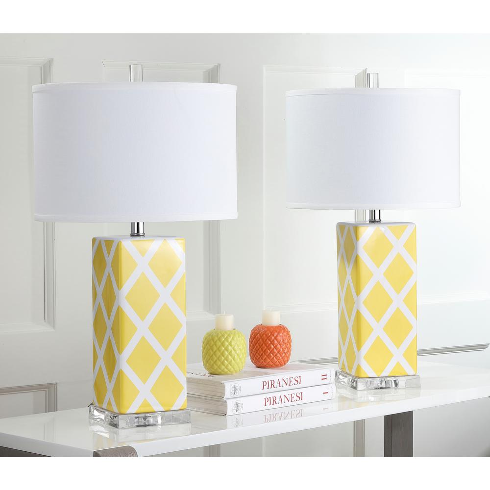 Yellow Lattice Ceramic Table Lamp with 