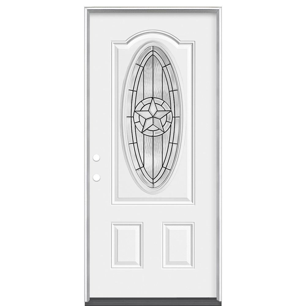 Masonite 36 In X 80 In Texas Star 3 4 Oval Lite Right Hand Inswing Primed Steel Prehung Front Exterior Door 24096 The Home Depot