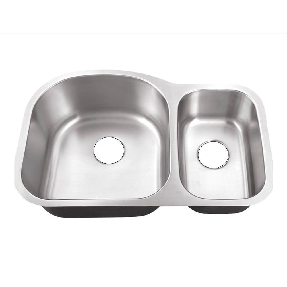 Belle Foret Undermount Stainless Steel 32 in. 0-Hole 70/30 Double Bowl Kitchen Sink, Satin Brush was $150.0 now $99.0 (34.0% off)