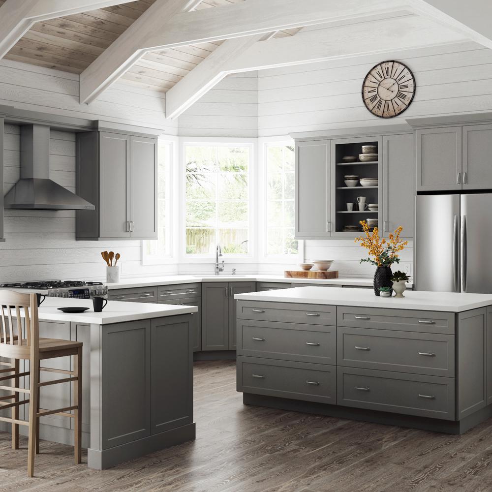 Hampton Bay Designer Series Melvern Assembled 33x34 5x20 25 In Lazy Susan Corner Base Kitchen Cabinet In Heron Gray Bls36 Mlgr The Home Depot