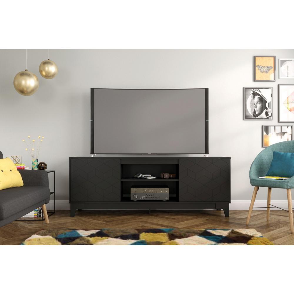 Nexera Hexagon 71 in. Black Engineered Wood TV Stand Fits TVs Up to 80 ...