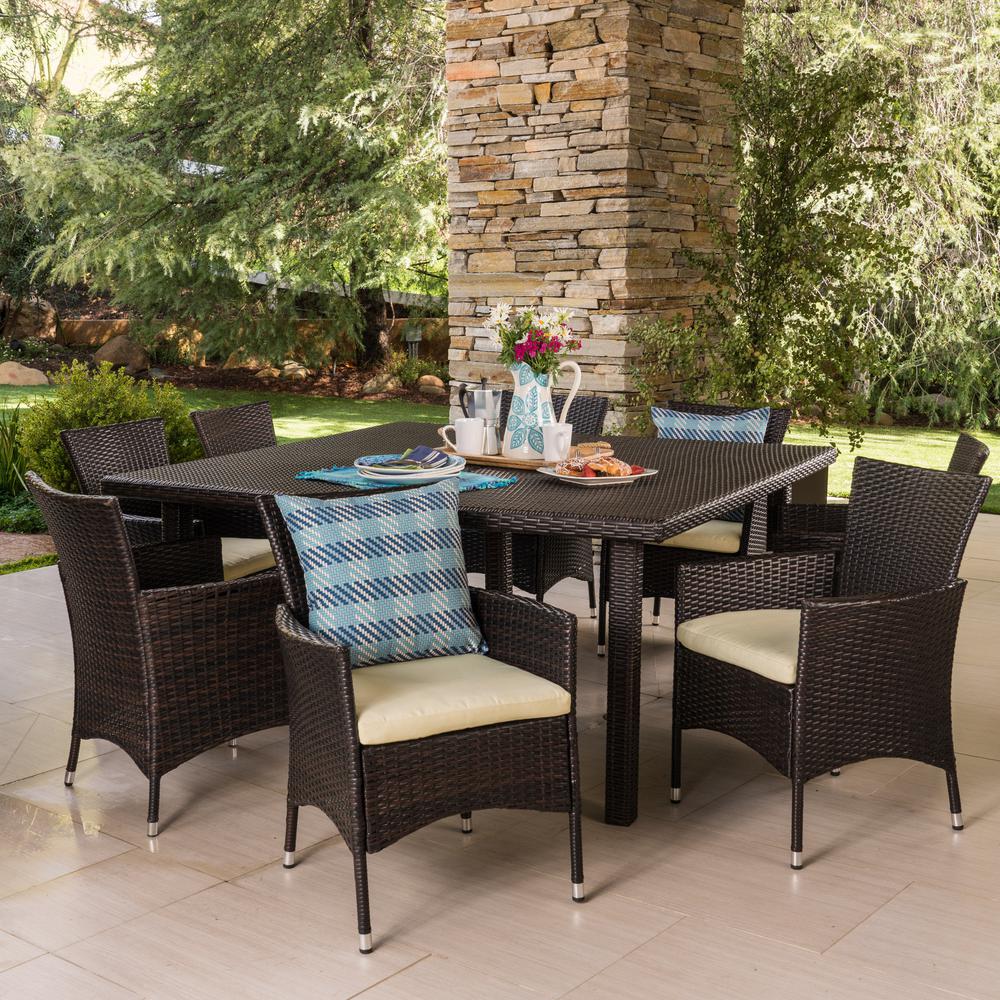 Noble House Aristo 30 in. Multi-Brown 9-Piece Metal Square ...