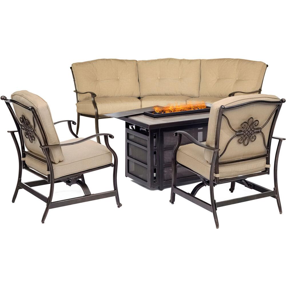 Hanover Traditions 4 Piece Aluminum Patio Fire Pit Seating Set