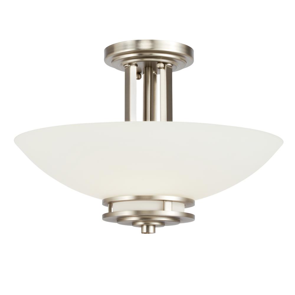 Kichler Hendrik 2 Light Brushed Nickel Semi Flush Mount Ceiling Light With Satin Etched Cased 