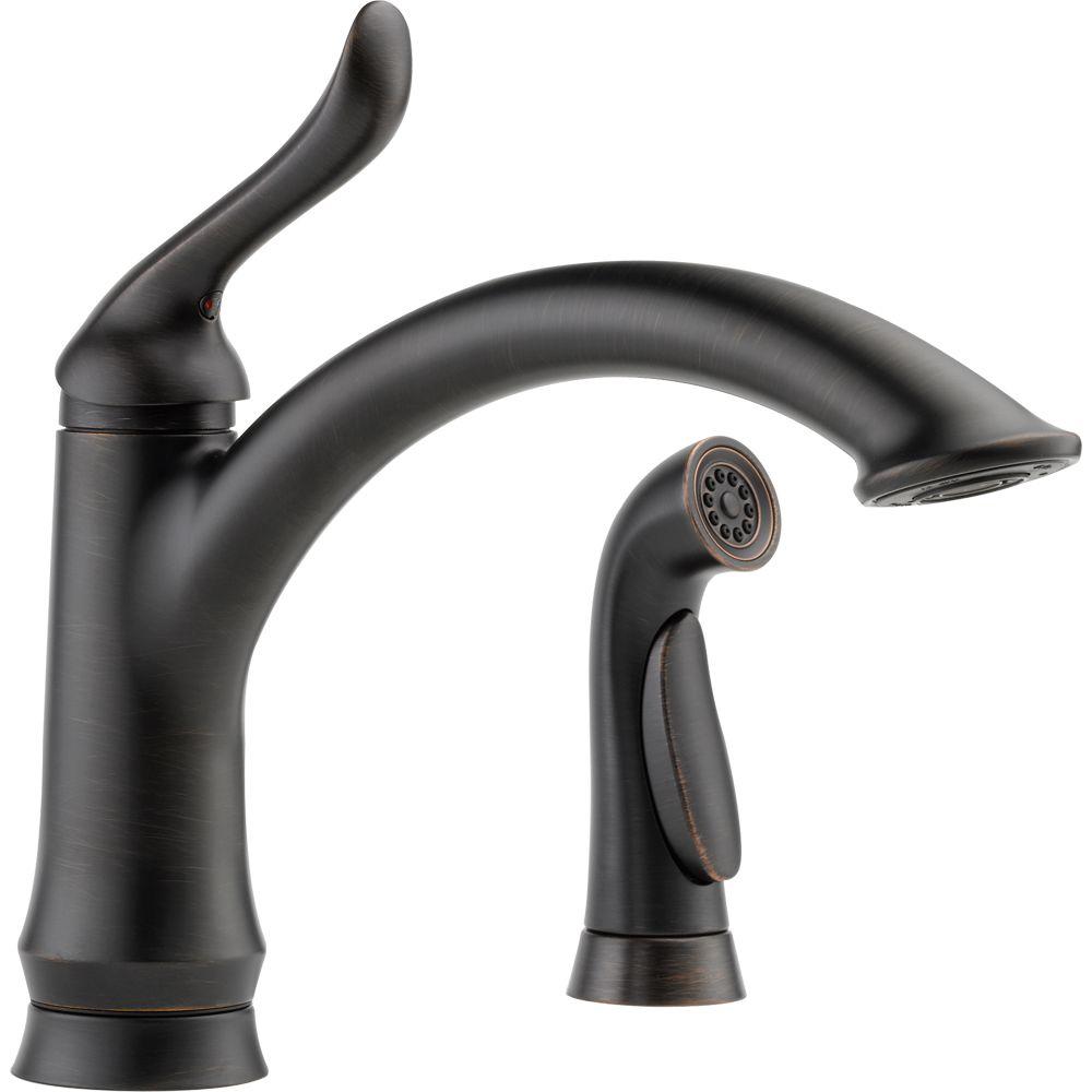 Delta Linden Single Handle Standard Kitchen Faucet With Side Sprayer In Venetian Bronze 4453 Rb Dst The Home Depot