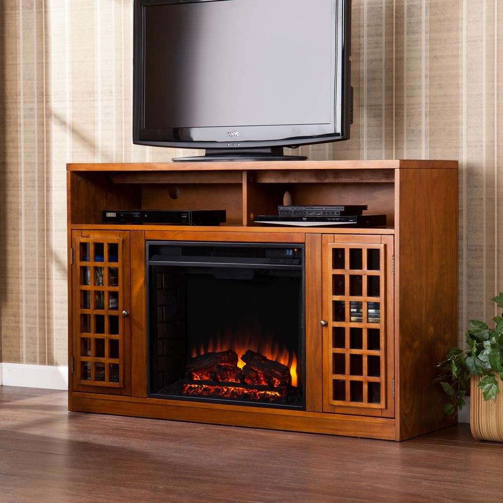 Alford 48 In W Media Stand Electric Fireplace In Glazed Pine