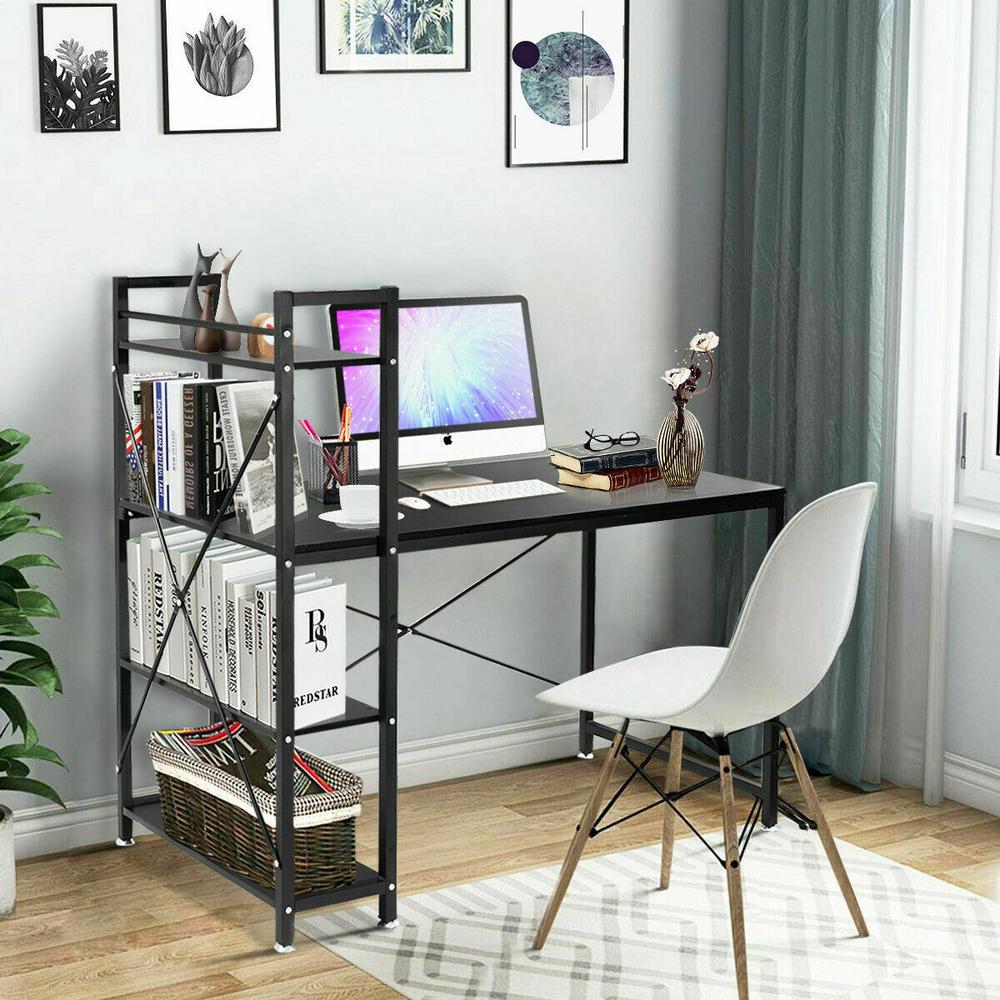 Costway Black Modern Computer Desk With 4 Tier Shelves Piece