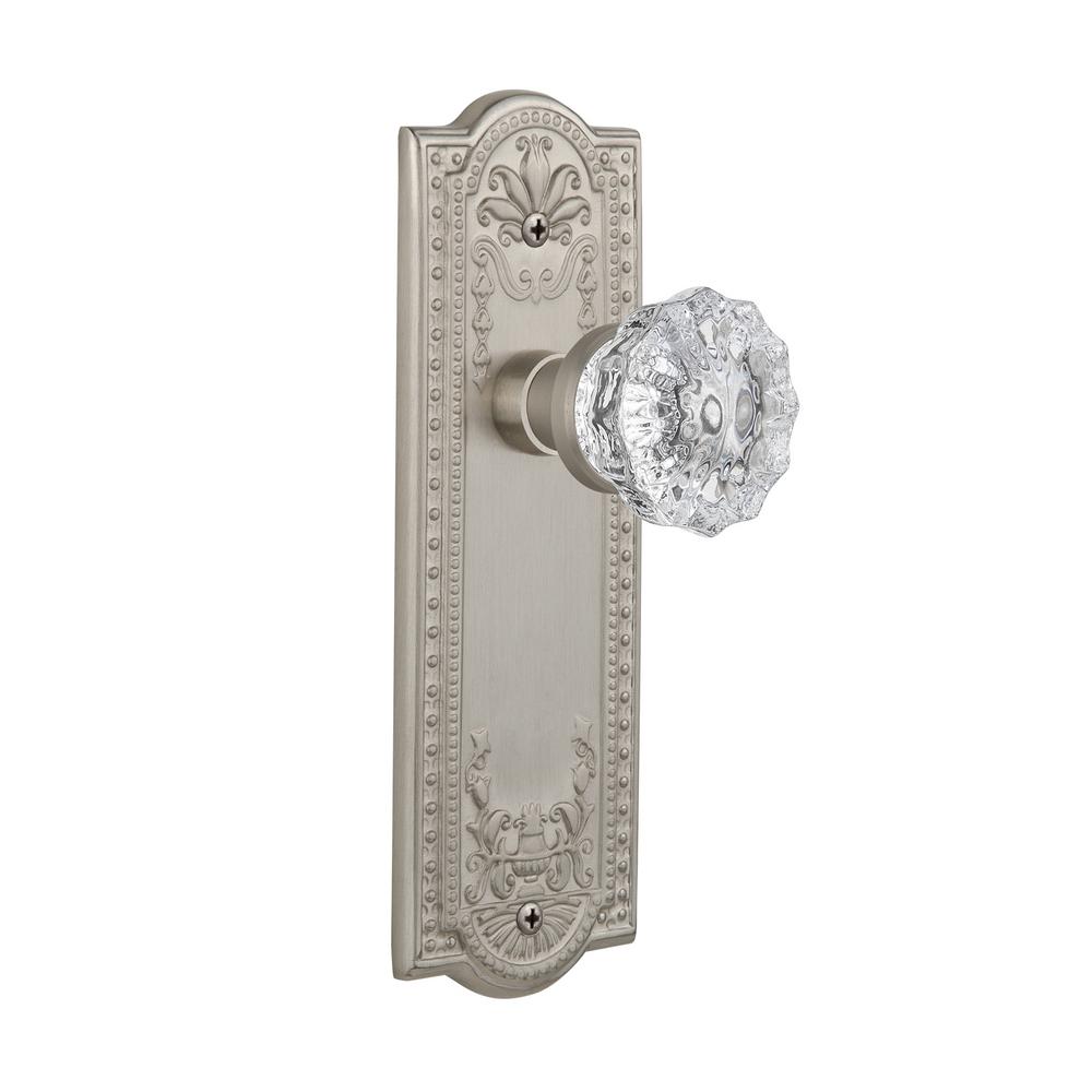2.375 Nostalgic Warehouse Prairie Plate with Keyhole Round Clear Crystal Glass Knob Privacy Satin Nickel
