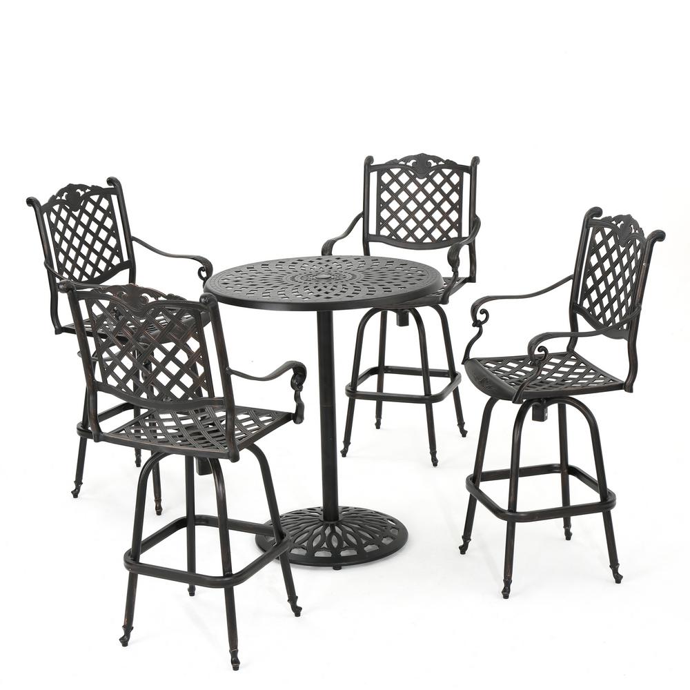 Noble House Willow 5 Piece Aluminum Circular Outdoor Bar Height Noble House Willow 5 Piece Aluminum