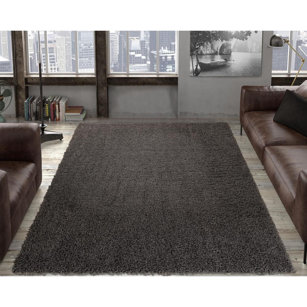 Ottomanson Contemporary Solid Dark Grey 3 ft. x 5 ft. Shag ...