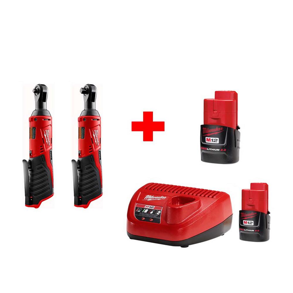 Milwaukee M12 12-Volt Lithium-Ion Cordless 1/4 in. Ratchet and 3/8 in ...