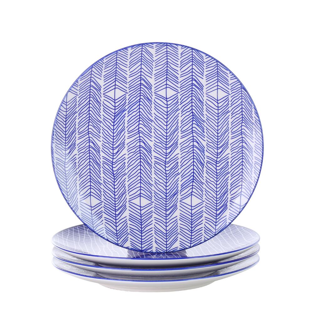 vancasso 10.5 in. Blue Patterned Porcelain Dinner Plates Set for Pasta