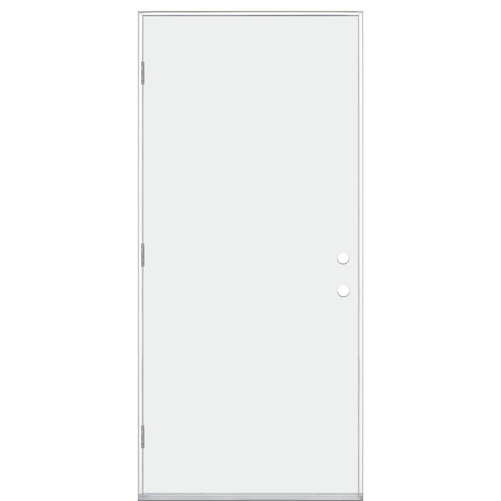 Masonite 36 in. x 80 in. Premium Flush Right-Hand Outswing Primed Steel ...