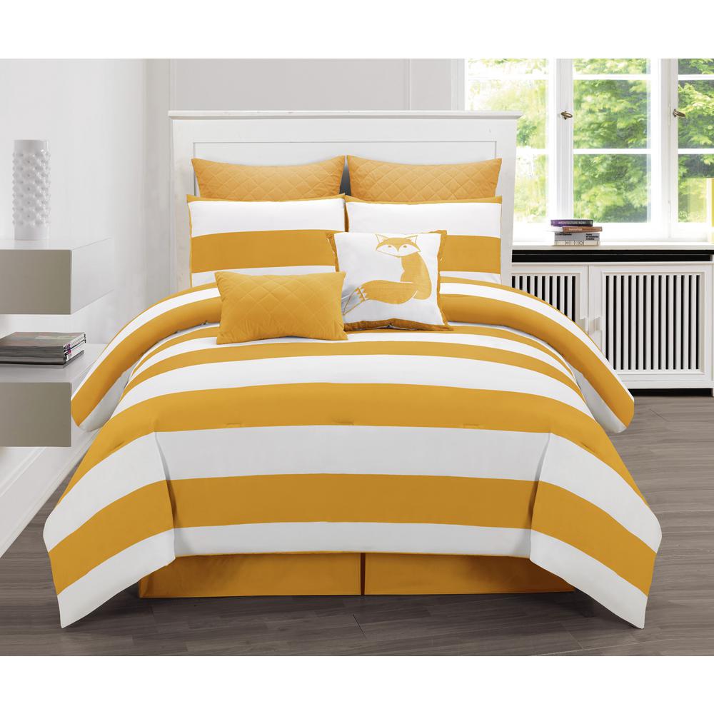 Duck River Delia Stripe Printed King Duvet 3 Piece Set In Mustard