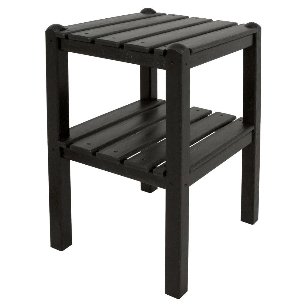 Modern Plastic Patio Furniture Black Outdoor Side Tables Black 2 Shelf Patio Side Table
