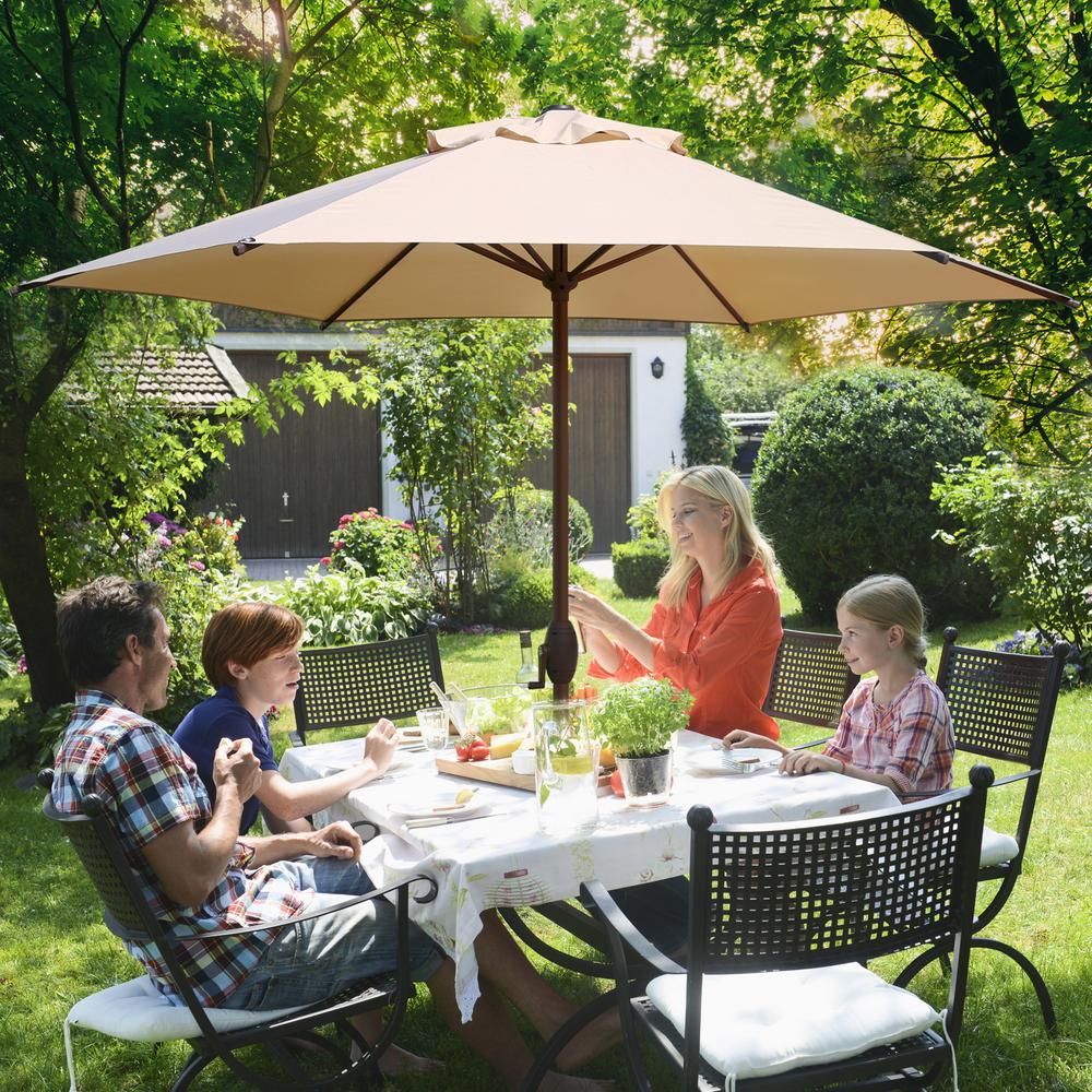 Abba Patio 9 Ft Market Outdoor Patio Umbrella With Push Button Tilt And Crank In Beige Ap9386ctb The Home Depot