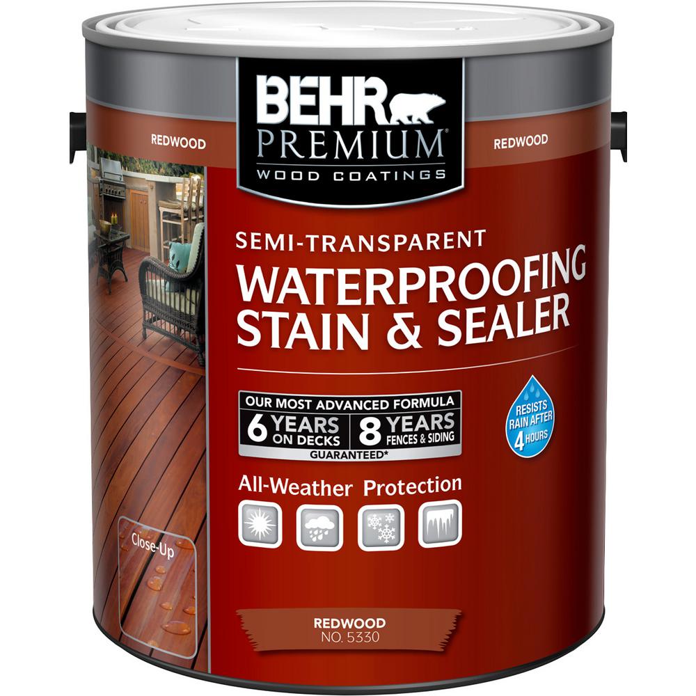 BEHR Premium 1 Gal ST 330 Redwood Semi Transparent Waterproofing   Redwood Behr Premium Wood Deck Stain 533001 64 300 