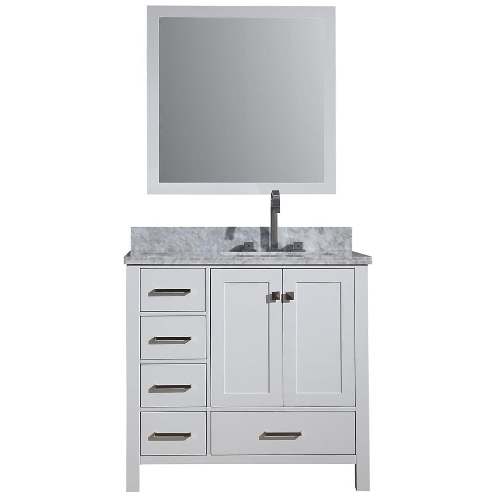 Ariel Cambridge 37 In Vanity With Carrara Marble Top White Basin And Mirror