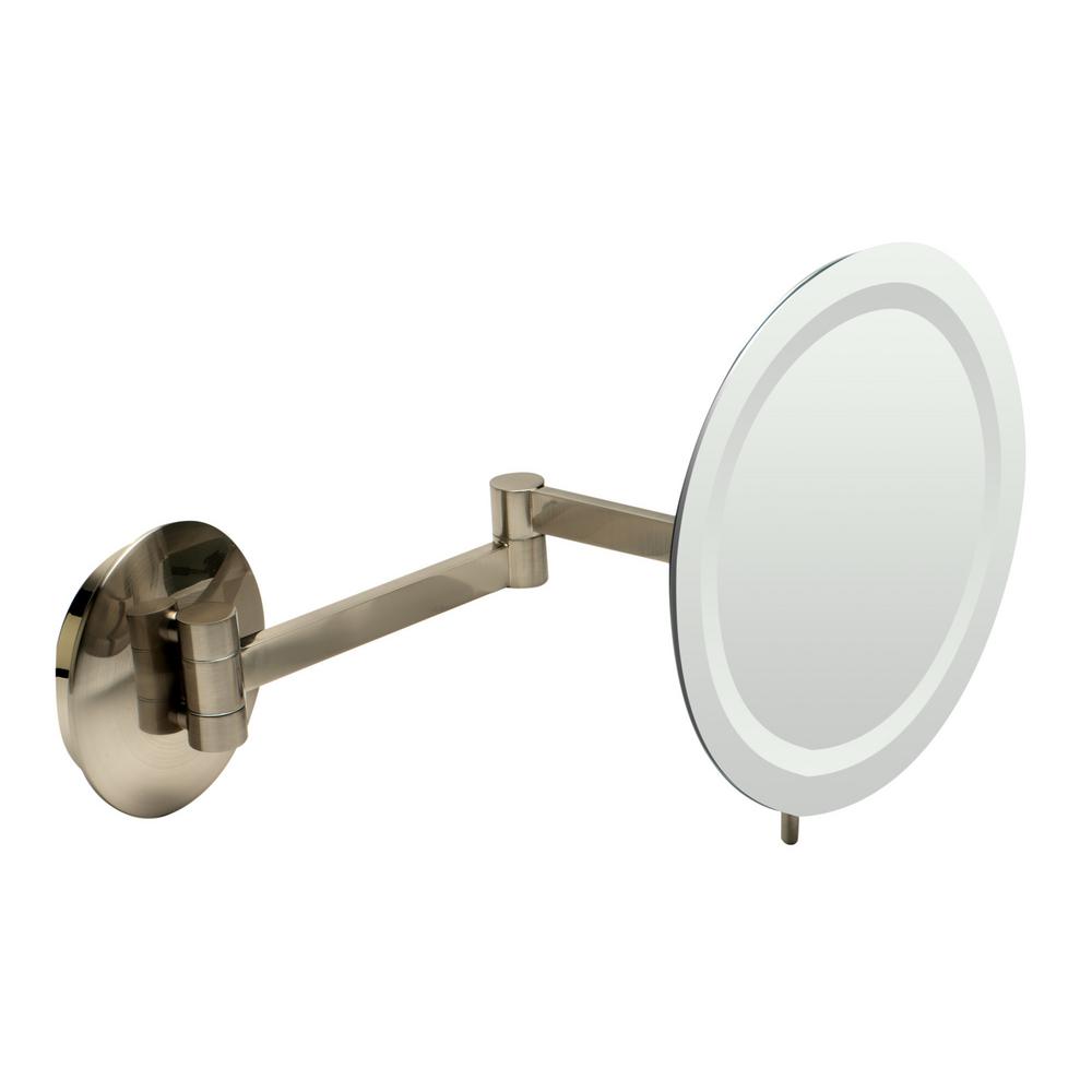 Alfi Brand 9 In X Round Frameless Wall Mounted Led Lighted Single 5x Mirror Brushed Nickel