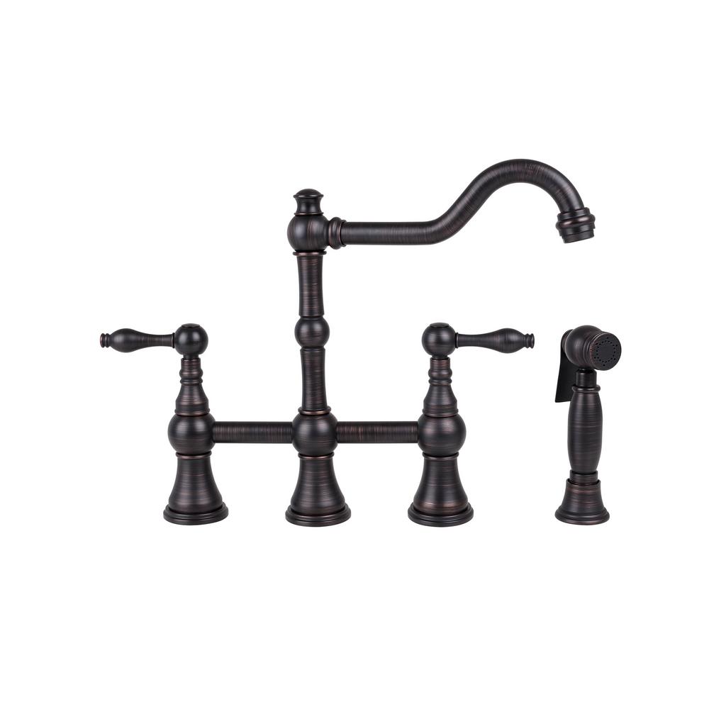 Brienza 2 Handle Bridge Kitchen Faucet with Side Sprayer in Oil 