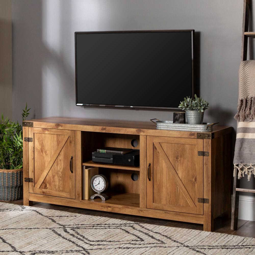 Walker Edison Furniture Company Barnwood 58 In Barnwood Tv Stand 65 In With Adjustable Shelves Hd58bdsdbw The Home Depot