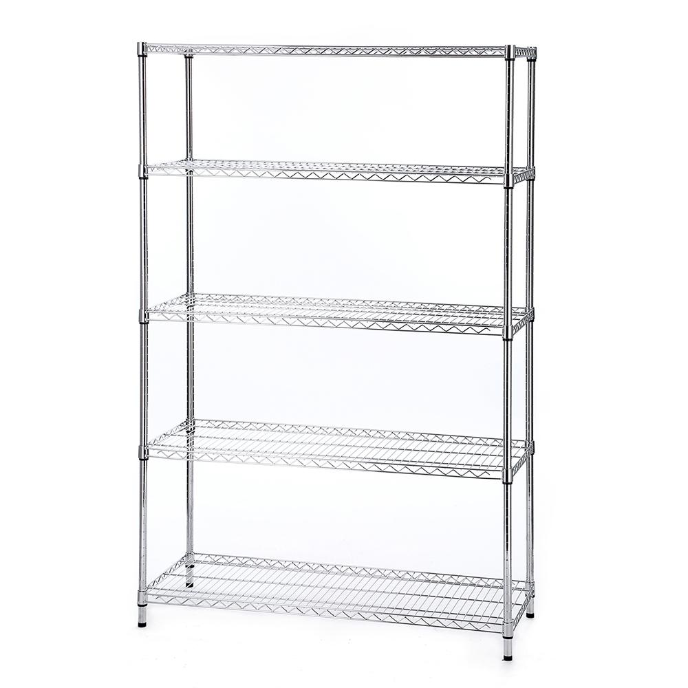 Hdx Chrome 5 Tier Heavy Duty Metal Wire Shelving Unit 48 In W X 72 In H X 18 In D E45120180b5rthd The Home Depot