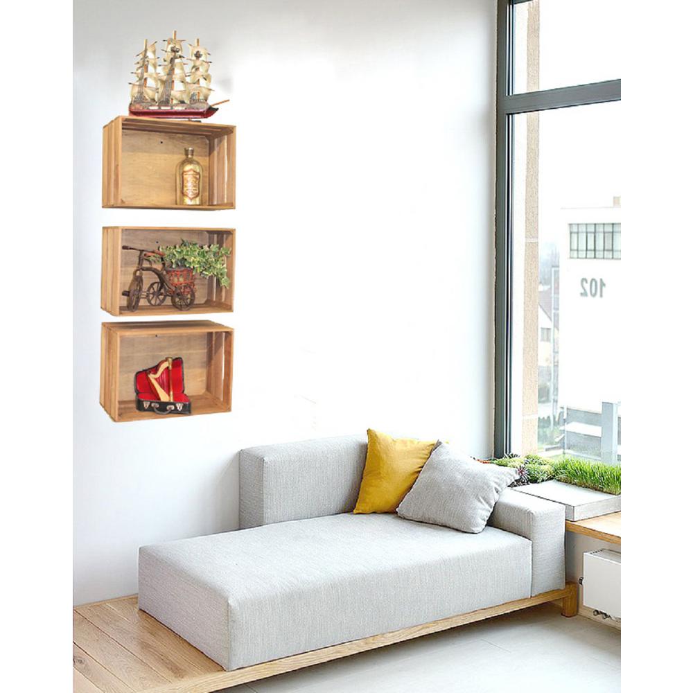 Light Brown Wood Wall Mounted Shelves Shelving The Home Depot 18 X 12 5 9 3 8 Wooden Antique Style Crates