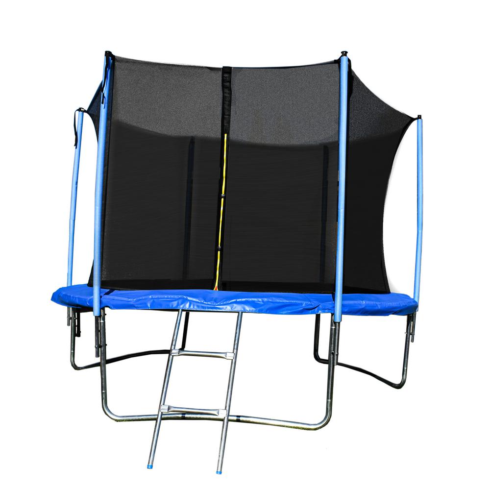 Aleko 8 Ft Trampoline With Safety Net And Ladder In Black And Blue Trp8 Hd The Home Depot