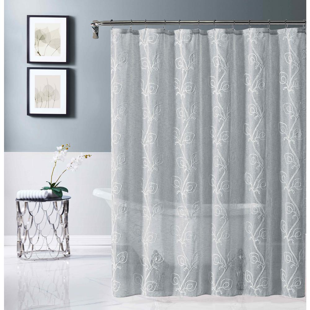 Home Depot Stella 70 in. x 72 in. Silver Embroidered Shower Curtain ...