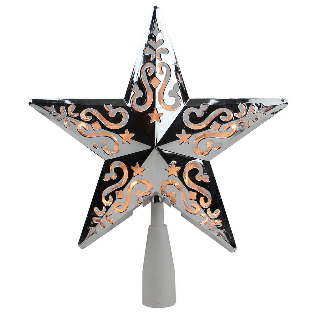 Northlight 8.5 in. Silver Star Cut-Out Design Christmas Tree Topper - Clear Lights-32606345 ...