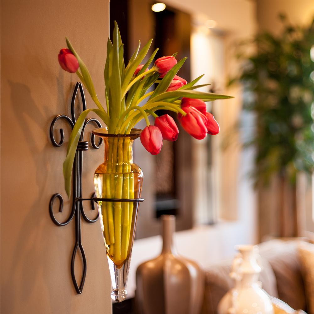 15 In Glass Wall Mount Decorative Amphora Vase On Metal Fleour Des Lis Sconce Amber