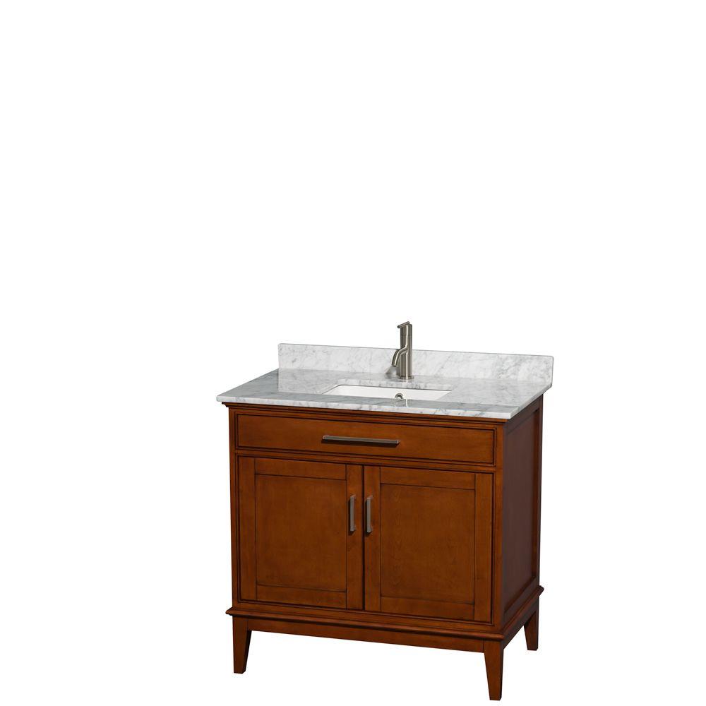 Wyndham Collection Hatton 36 in. Vanity in Light Chestnut with Marble