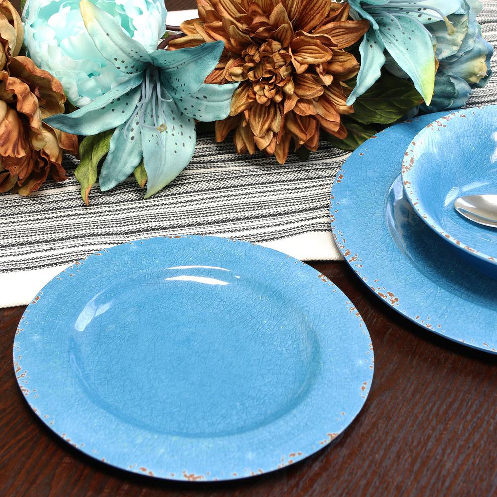Cobalt Blue 12-Piece Dish Crackle Design Dinnerware Set Break Resistant Dishes