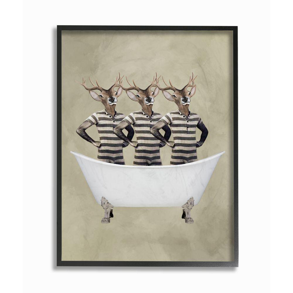The Stupell Home Decor Collection 24 In X 30 In Three Deer Men In A Bathtub By Coco De Paris Framed Wall Art Cdp 106 Fr 24x30 The Home Depot