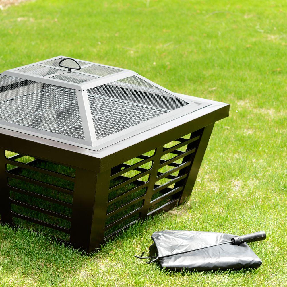 Pleasant Hearth Hudson 34 in x 23 in Square Steel Wood Fire Pit in Wenge with CoverOFW191S