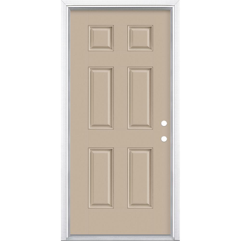 Masonite 36 In X 80 In 6 Panel Canyon View Left Hand Inswing Painted Smooth Fiberglass Prehung Front Door With Brickmold